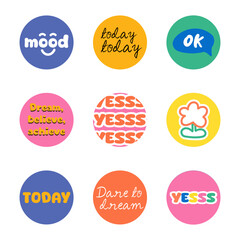 Collection of weekly or daily planner, note paper, to do list, stickers templates decorated by cute kids illustrations and inspirational quote. School scheduler and organizer. Flat vector