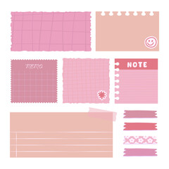 Various Paper notes on stickers. Information board with blank Paper sticky notes for reminders, to do list, planner, schedule. Hand drawn Vector illustration. Cartoon style. All elements are isolated