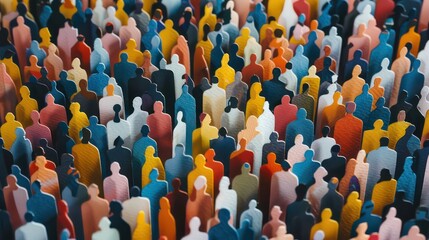 Fototapeta premium Paper cut out of a large crowd of people standing together. Diverse community and teamwork concept