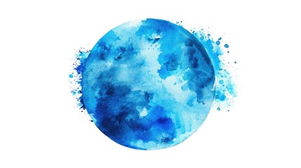 Circle painted in blue watercolor by hand