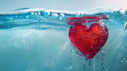 Heart icon submerged in water symbol concept