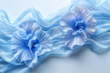 Blue background with blue flowers and blue leaves. Summer concept