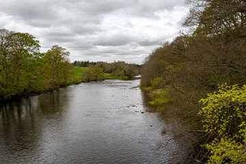 View of the river Tees on a cloudy spring day, County Durham, England