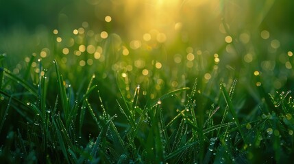 Dew on the fresh grass at dawn