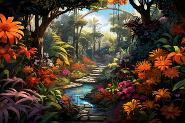 Obraz premium Gardens and flowers - Generative AI