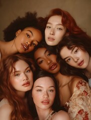Obraz premium group of models, all showcasing their different hair types and hair lenght, under warm studio lights
