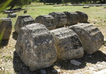 Architectural details that are part of the important archaeological site of Olympia in Greece
