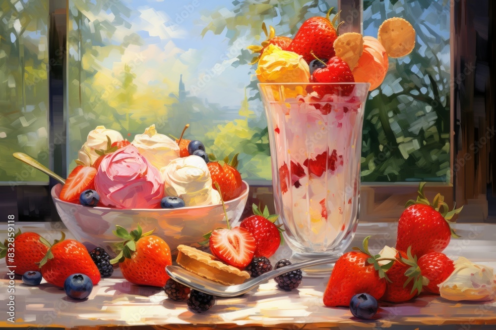 Wall mural Ice cream and summer treats - Generative AI