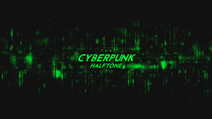 Abstract vector green cyberpunk halftone sound wave. Scrathed dotted texture element.