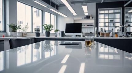 Fototapeta premium White Table With Laboratory Background