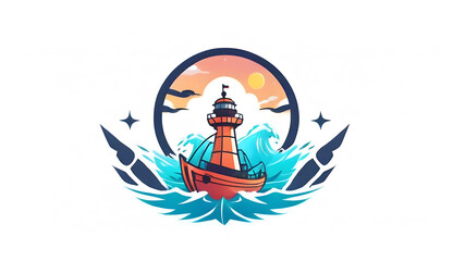Marine themed logo icon symbol emblem on white background, Generative AI