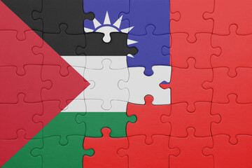 puzzle with the colourful national flag of taiwan and flag of palestine.