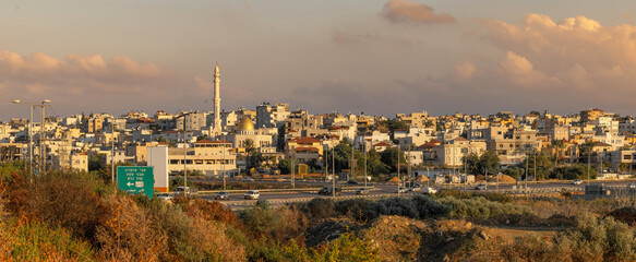 Tayibe Israel 18.11.2023 A skyline view of an arab city in the center of Israel