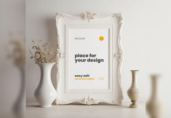 Elegant Baroque Poster Frame Mockup with Subtle Light 08 Generative Ai