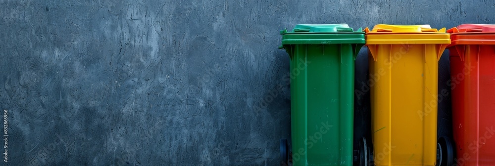 Wall mural waste recycling bins on a homogeneous background