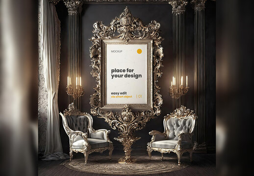 Elegant Baroque Scene Poster Frame Mockup 02 Generative Ai