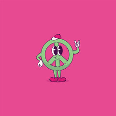 Peace logo retro character with cute pose