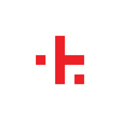 letter t plus, red simple vector logo symbol