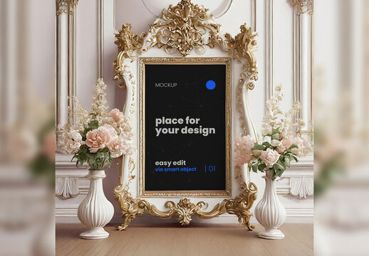 Elegant Baroque Scene Poster Frame Mockup 08 Generative Ai