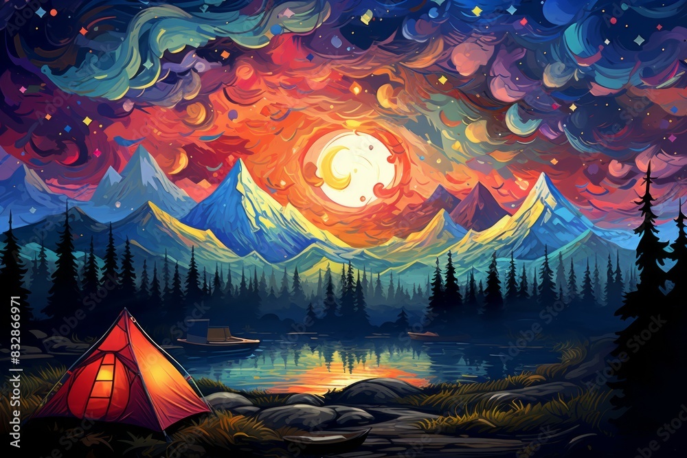 Wall mural Camping - Generative AI