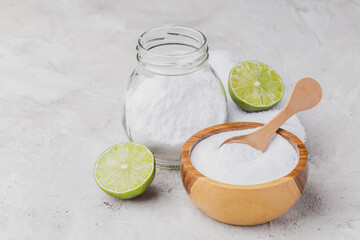 Baking soda and lime on a rustic surface