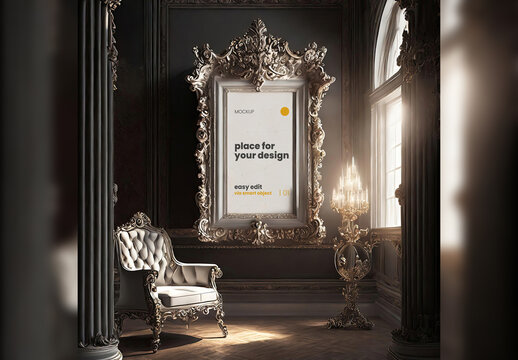 Elegant Baroque Scene Poster Frame Mockup Generative Ai