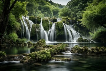 Obraz premium Waterfalls - Generative AI