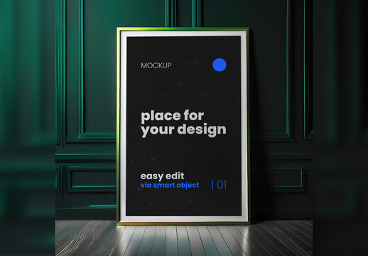 Elegant Dark Poster Frame Mockup with Subtle Light 01 Generative Ai
