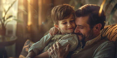 Obraz premium Heartwarming Moment Between Father and Son in Warm Lighting
