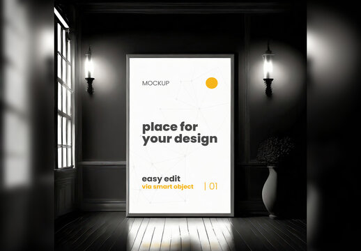 Elegant Noir Black and White Poster Frame Mockup 02 Generative Ai