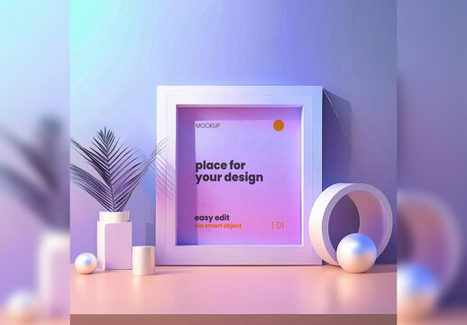 Elegant Pearl Square Frame Mockup Generative Ai