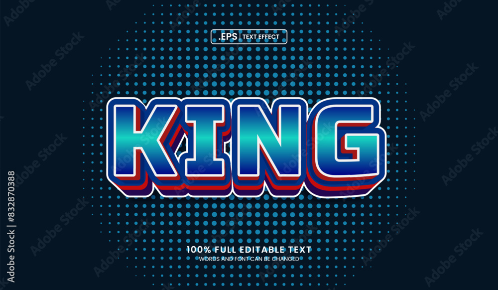 Wall mural design editable text effect, king 3d bold with halftone effect