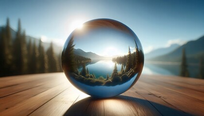 Beautiful landscape inside a crystal ball.