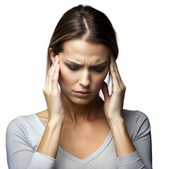 Fototapeta premium Young Woman Holding Head in Pain While Suffering From a Headache