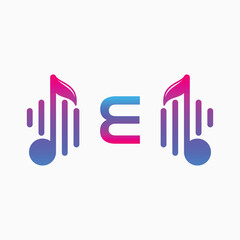 letter E Logo with Pulse music player element. Logo template electronic music, equalizer, dj, nightclub, disco. Audio wave logo concept, Multimedia