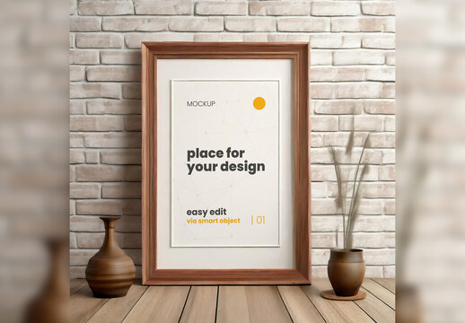 Elegant Wooden Frame Poster Mockup 01 Generative Ai