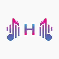 letter H Logo with Pulse music player element. Logo template electronic music, equalizer, dj, nightclub, disco. Audio wave logo concept, Multimedia