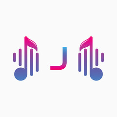 letter J Logo with Pulse music player element. Logo template electronic music, equalizer, dj, nightclub, disco. Audio wave logo concept, Multimedia