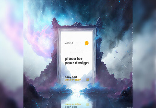 Fantasy Tale Illustrated Scene Frame Artistic Mockup 05 Generative Ai