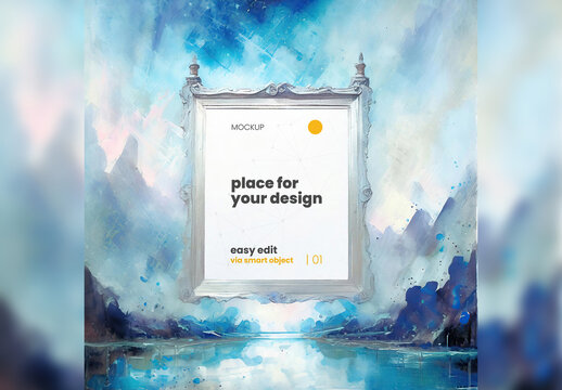 Fantasy Tale Illustrated Scene Frame Artistic Mockup 02 Generative Ai