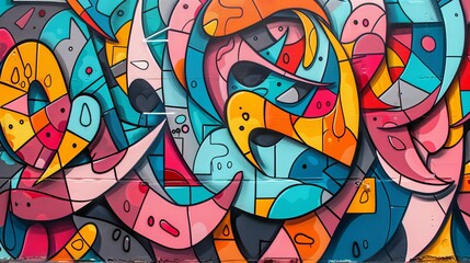 Obraz premium Vibrant urban graffiti pattern with colorful tags and street murals, inspired by street culture