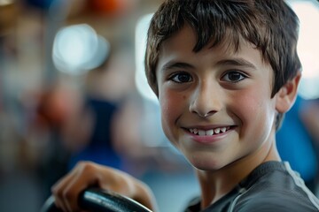 A young boy enjoying time in an arcade, his joy reflected in his bright, contented smile and sparkling eyes