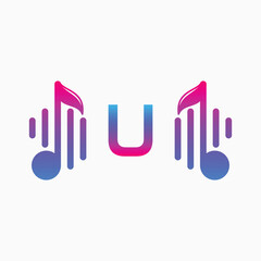 letter U Logo with Pulse music player element. Logo template electronic music, equalizer, dj, nightclub, disco. Audio wave logo concept, Multimedia