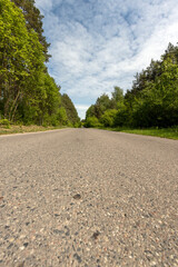 a country road of good quality in spring in a deciduous forest