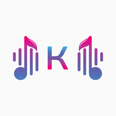 letter K Logo with Pulse music player element. Logo template electronic music, equalizer, dj, nightclub, disco. Audio wave logo concept, Multimedia