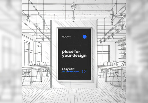 Frame Poster Mockup Linear Digital Illustration Style 08 Generative Ai