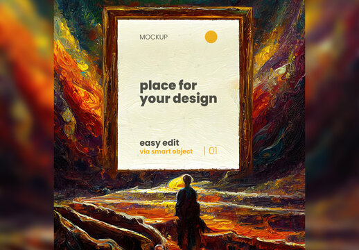 Frame Poster Mockup Painted Illustrated Brush Strokes Generative Ai