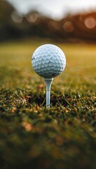 Golf ball ready on tee  symbol of calmness before action in summer olympic games