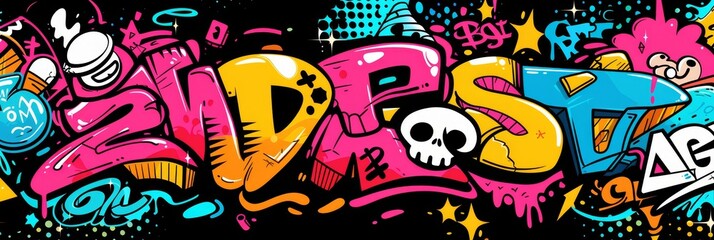 Obraz premium Vibrant urban graffiti art energetic street art patterns with bold murals and lively tags