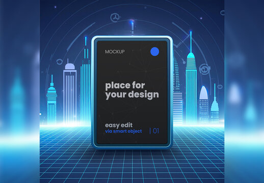 Futuristic Metal Tech City Design Poster Frame Mockup Generative Ai